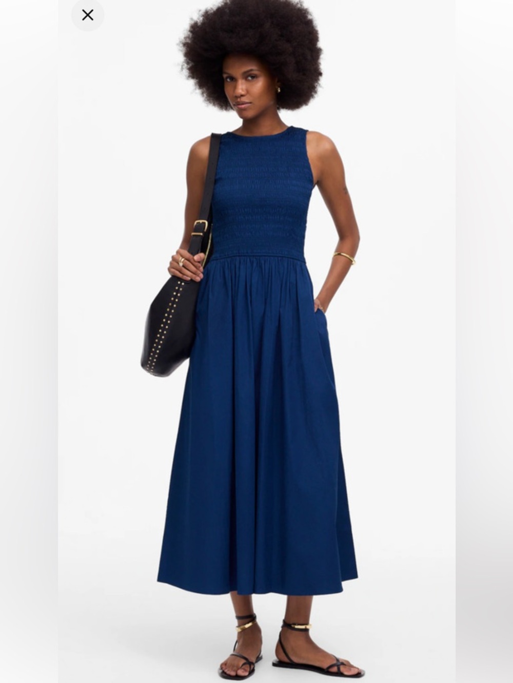 Madewell Navy Blue Smocked Midi Dress LP petite large
